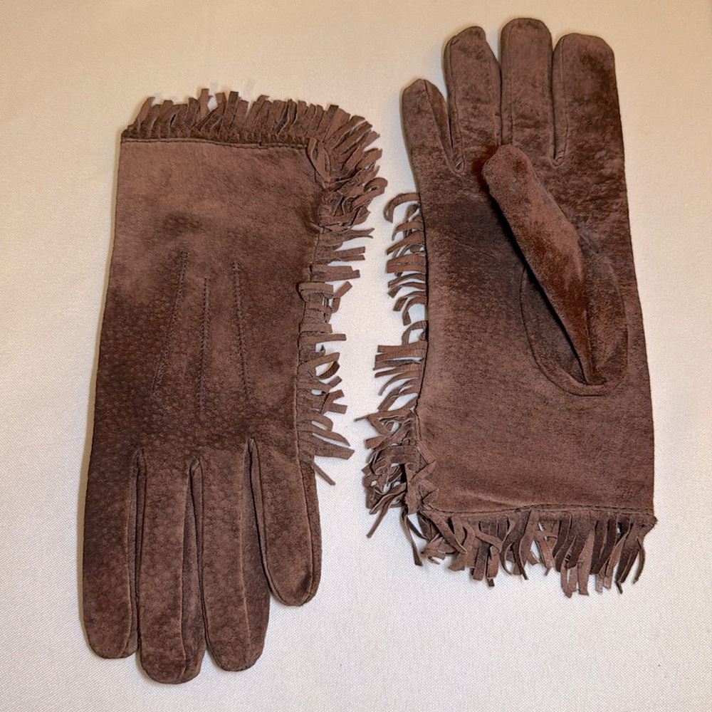 Vintage CAROLINA AMATO Suede Leather Fringe Deep Brown Fully Lined Romania